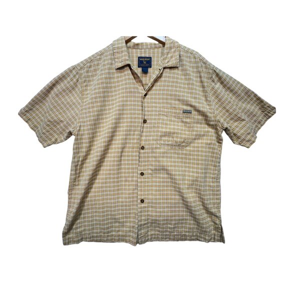 Woolrich Mens Plaid Short Sleeve Button Up Shirt Size L Yellow/White Casual - Picture 1 of 7